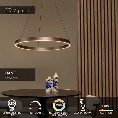 Lucide LIANE - Hanglamp - Ø 80 cm - LED Dimb. - CCT - 2x36W 2700K/4000K - Roest bruin | Vibes - USP